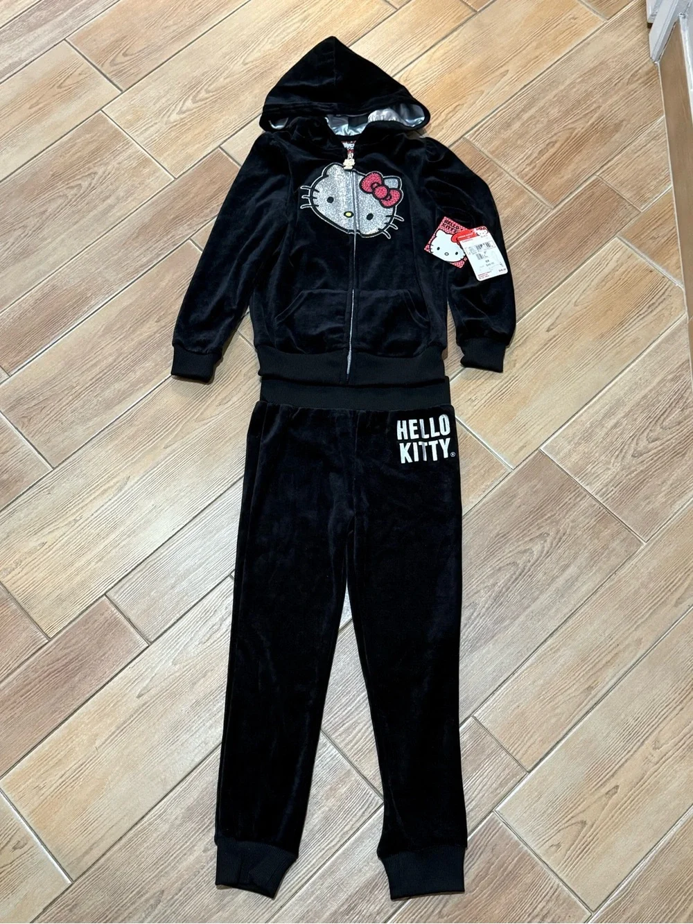 Hello Kitty Black Girls' Velour Hoodie & Jogger Set- New with Tags